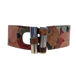 Vintage Casa Lopez Floral Leather Belt With Silver Metal Clasp